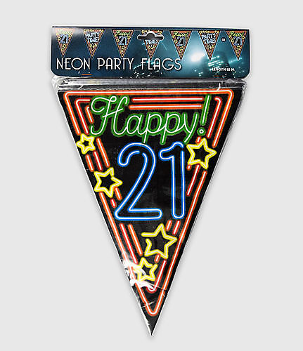 Neon party vlag - happy 21