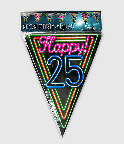 Neon party vlag - happy 25
