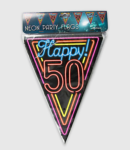 Neon party vlag - 50 jaar