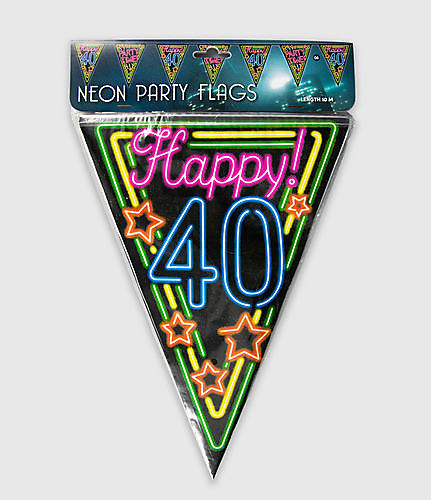 Neon party vlag - happy 40