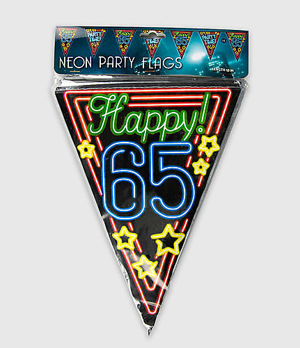 Neon party vlag - happy 65