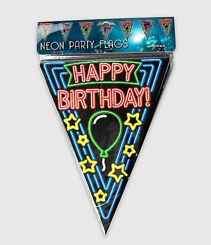 Neon party vlag - Happy birthday