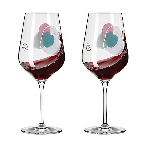 Set van 2 rode wijnglazen