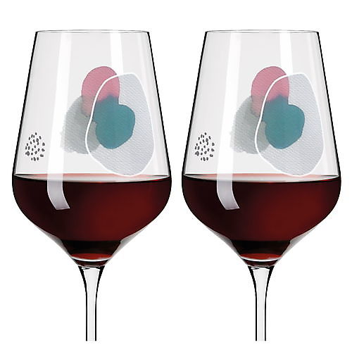 Set van 2 rode wijnglazen
