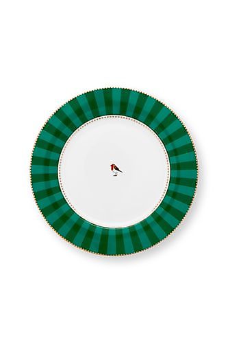 Dinerbord Love Birds Stripes smaragdgroen