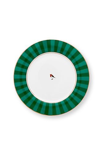 Dinerbord Love Birds Stripes smaragdgroen