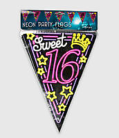 Neon party vlag - sweet 16