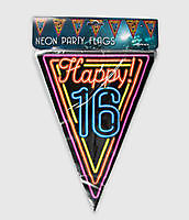 Neon party vlag - happy 16