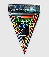 Neon party vlag - happy 21