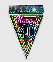 Neon party vlag - happy 40