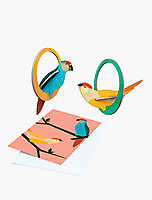 Studio Roof - Pop out card, swinging parakeets